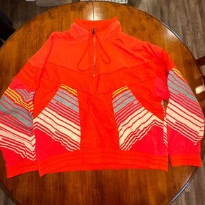 Free People Vibrant Red and Striped Pullover Jacket